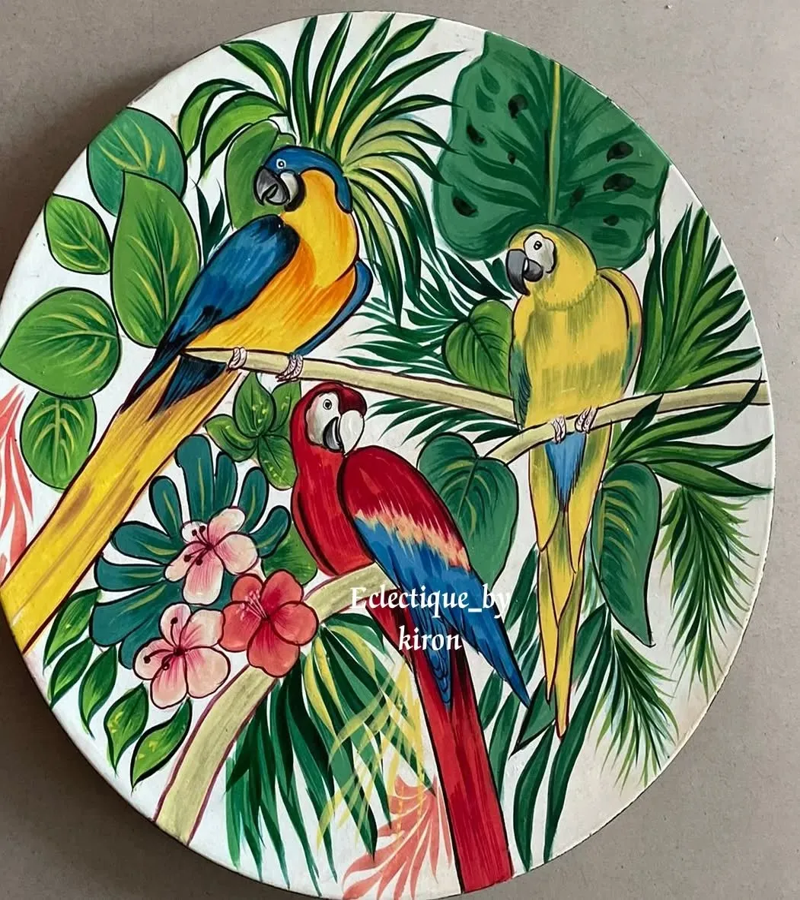 Tropical Parrot Paradise – Hand-Painted Decorative Wall Plate