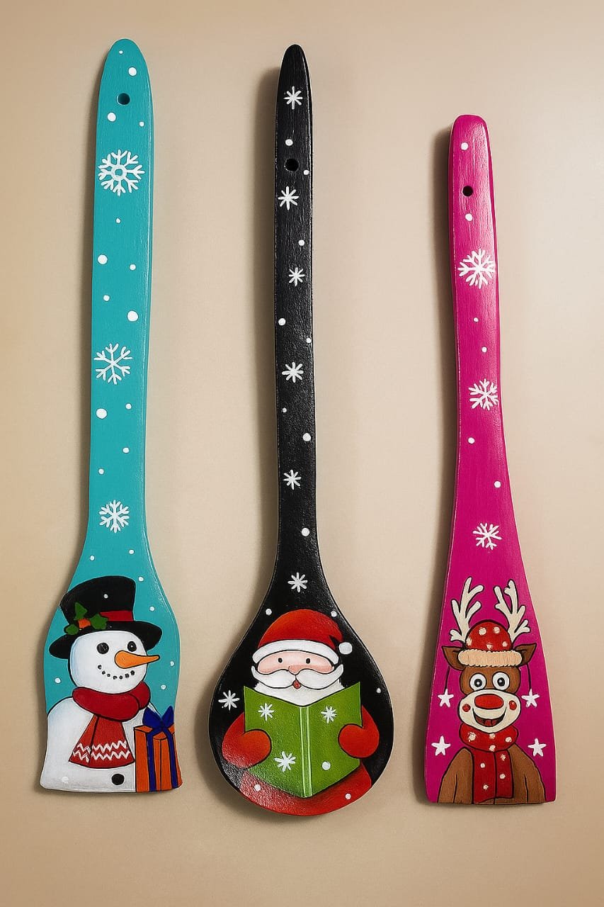 Festive Hand-Painted Christmas Wooden Spoon Set