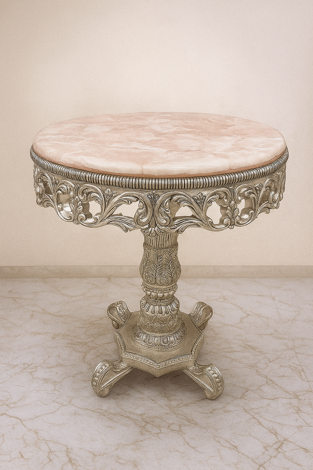 Victorian Silver Pedestal Round Marble Table