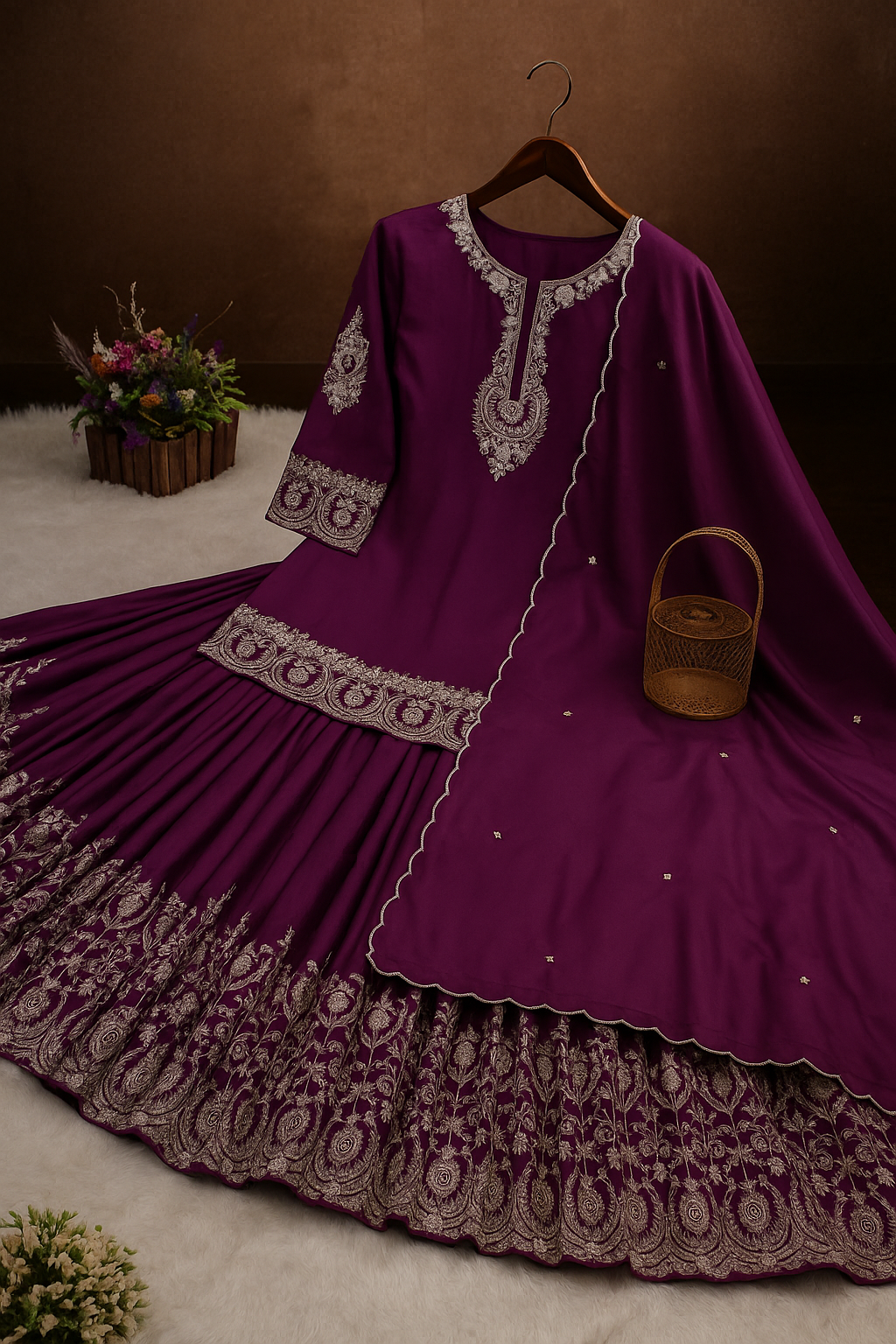 Royal Plum Embroidered Anarkali Set