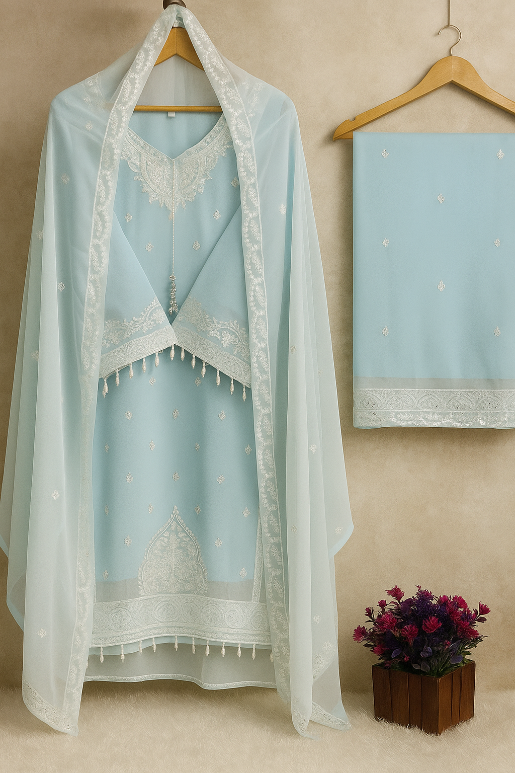 Sky Charm Embroidered Organza Suit image 3
