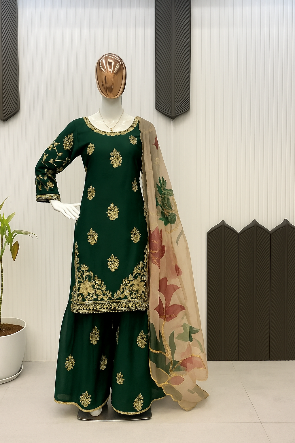 Emerald Blossom Embroidered Palazzo Set image 4