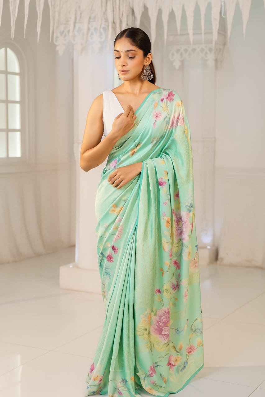 Mint Whisper Floral Georgette Saree image 2