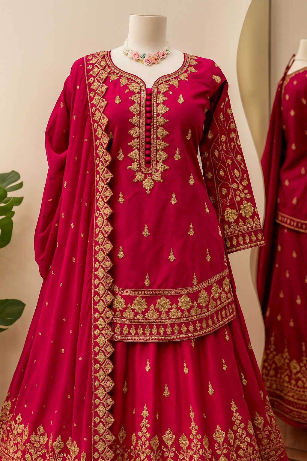 Royal Magenta Embroidered Bridal Lehenga Set