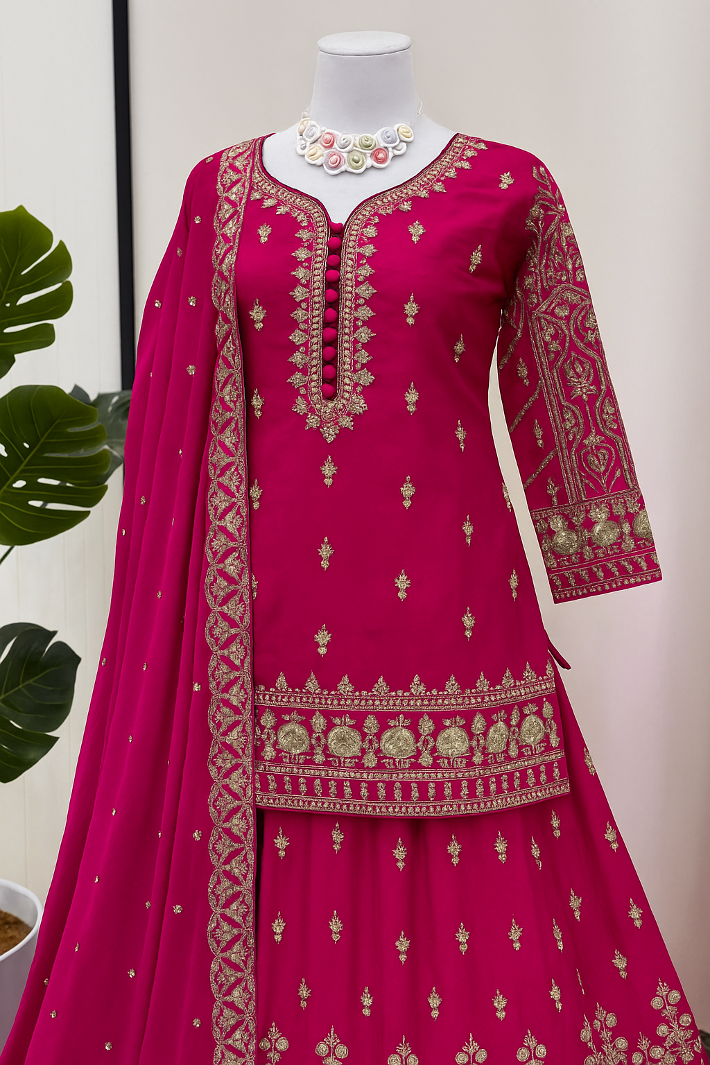 Royal Magenta Embroidered Bridal Lehenga Set image 3