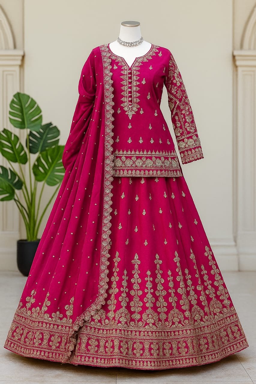Royal Magenta Embroidered Bridal Lehenga Set image 4