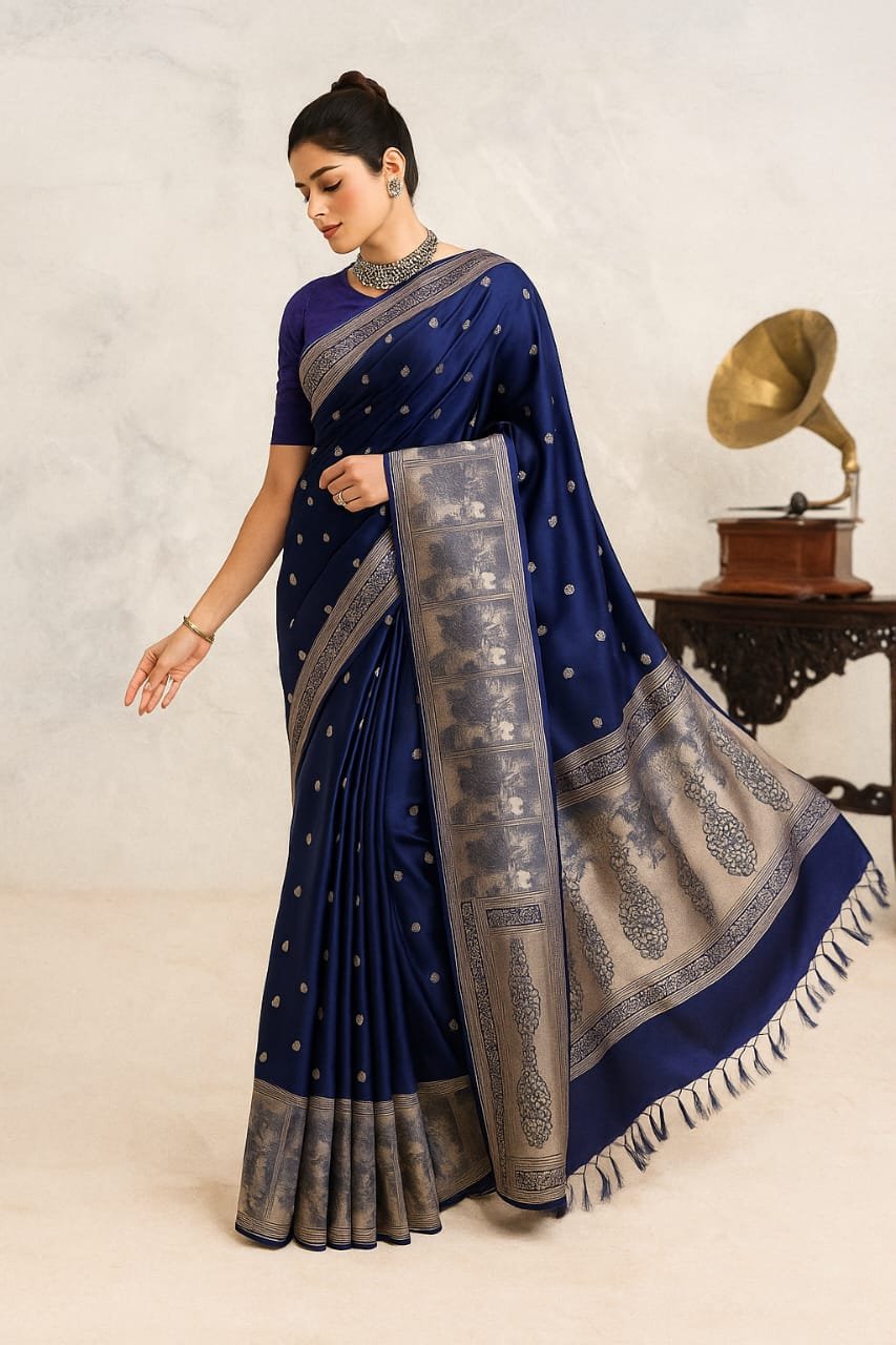Mandir Royal Blue Banarasi Silk Saree image 3