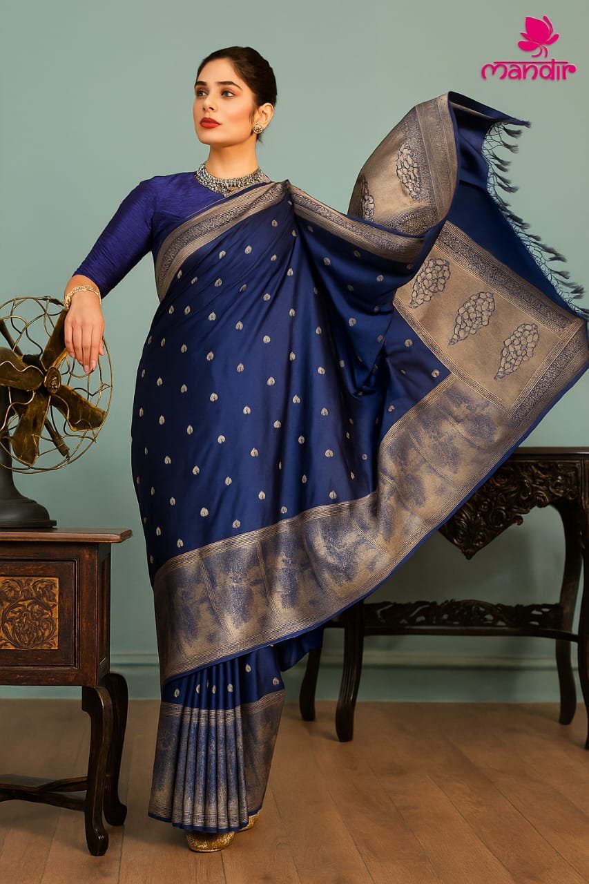 Mandir Royal Blue Banarasi Silk Saree image 4