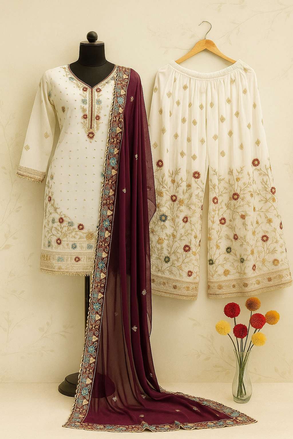 Royal Blossom Embroidered Georgette Sharara Set