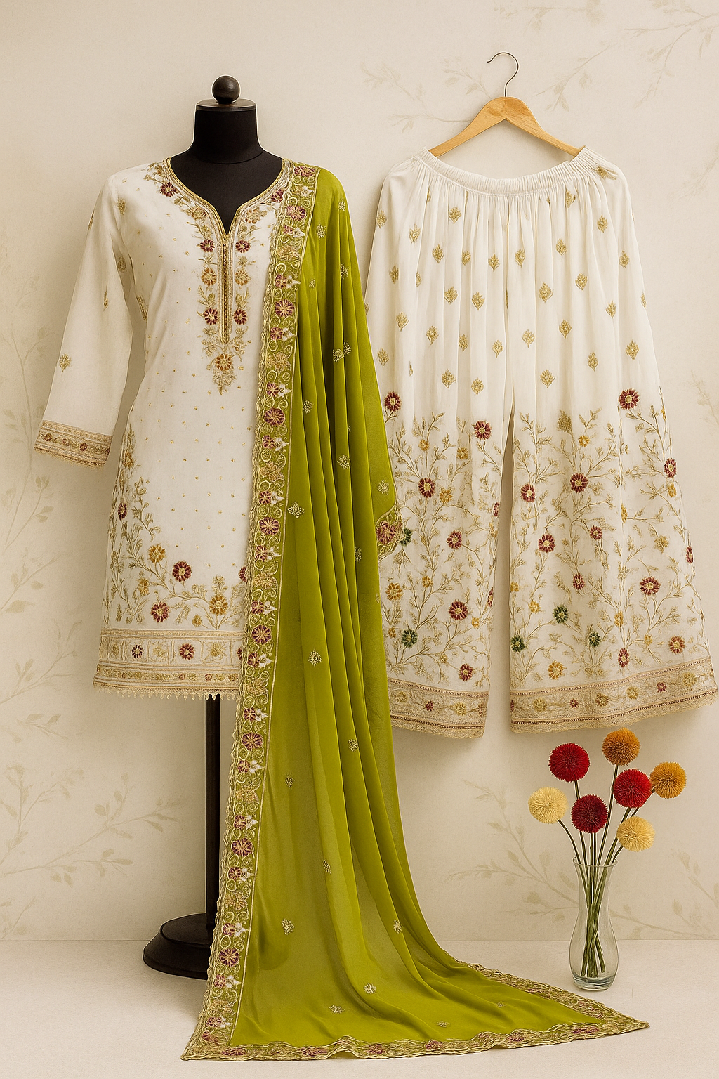 Royal Blossom Embroidered Georgette Sharara Set image 3