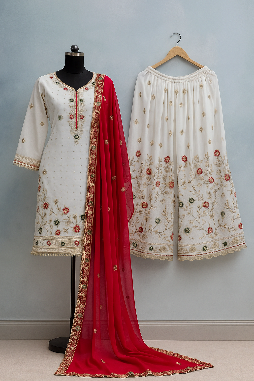 Royal Blossom Embroidered Georgette Sharara Set image 4