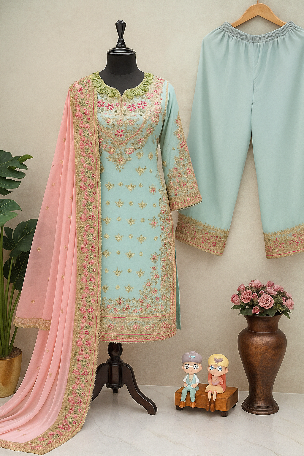 Gulnaz Sky Pink Embroidered Sharara Set image 3