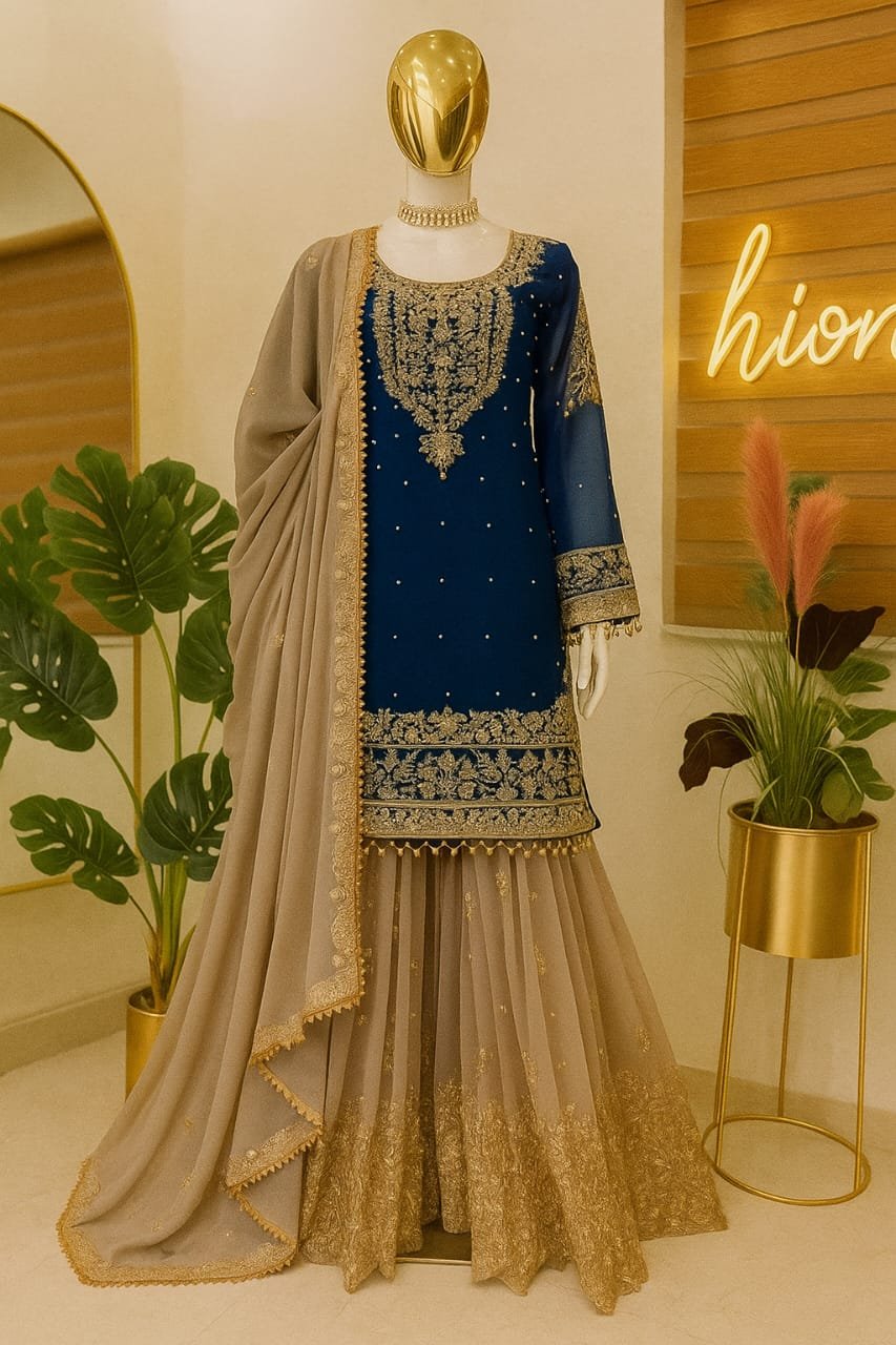 Midnight  Pearl Zari Sharara Ensemble