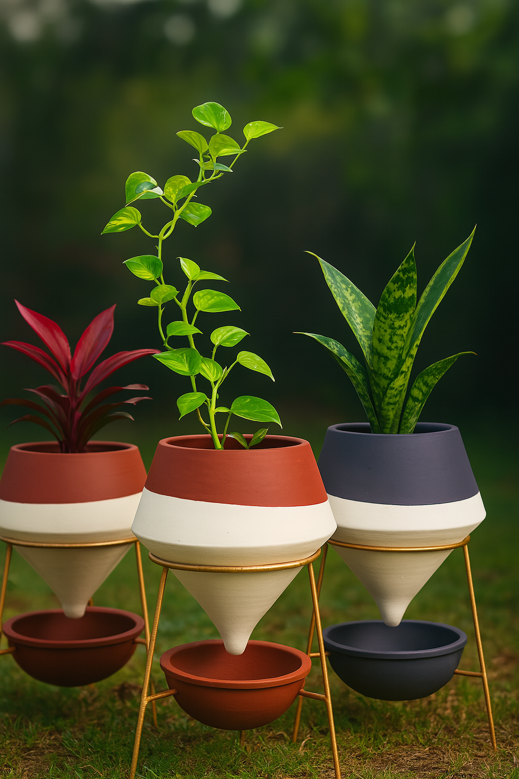 Cone Planter Set with Gold Metal Stands image 3