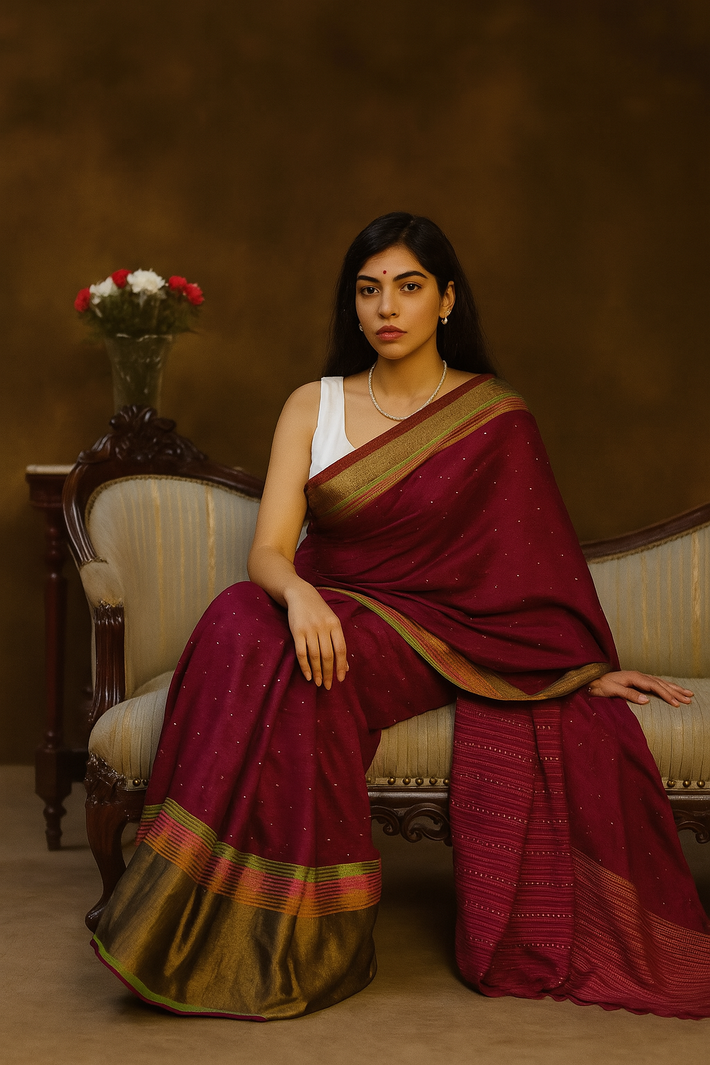 Ereena Sparkle Wine Handwoven Eri Silk Saree