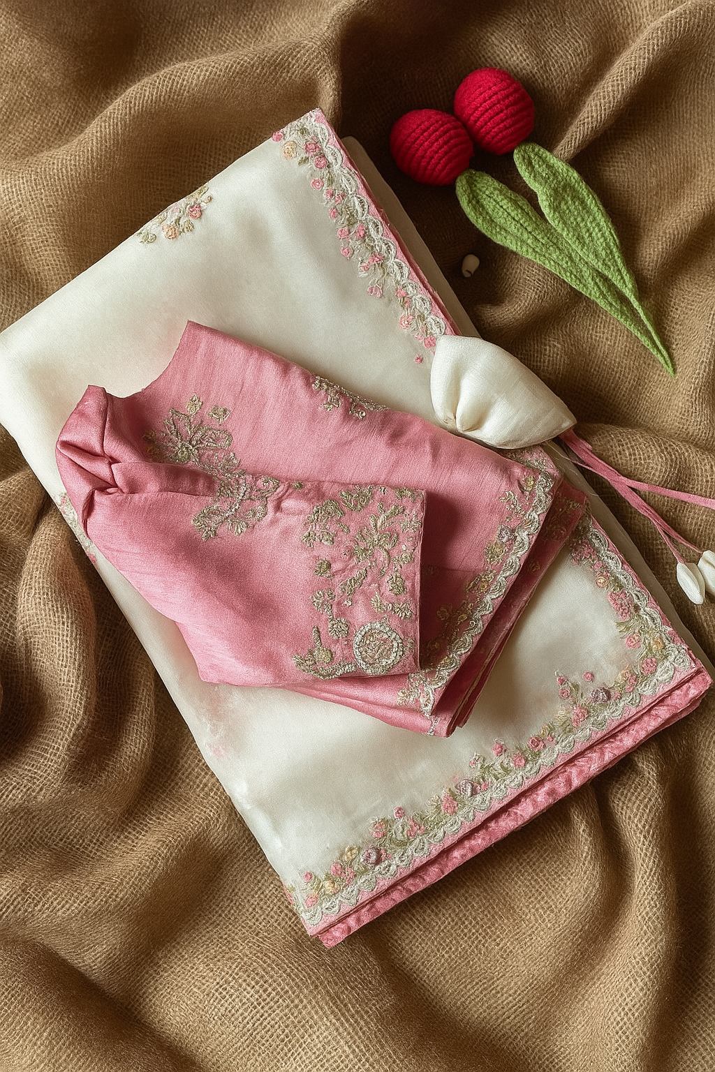 Blush Pink Silk Embroidered Saree with Designer Blouse