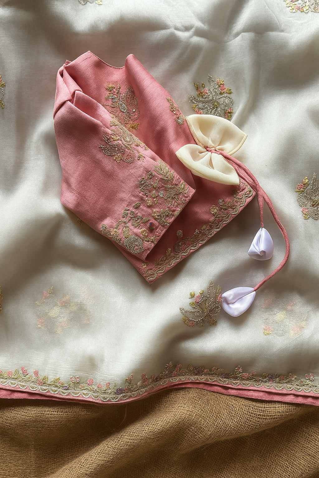 Blush Pink Silk Embroidered Saree with Designer Blouse image 3