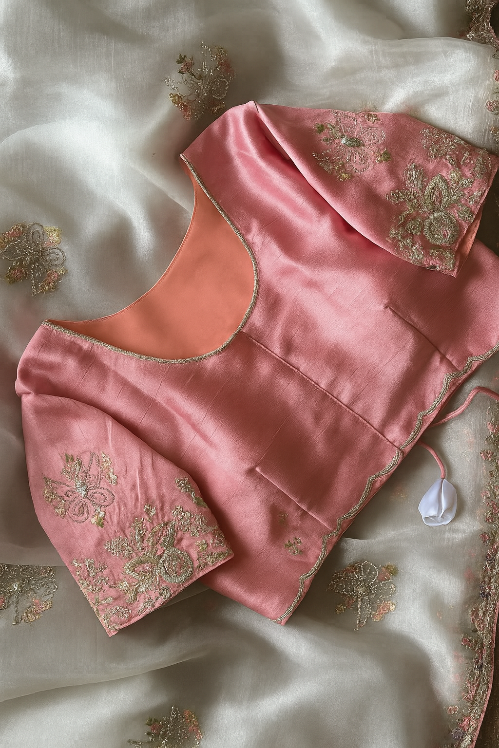 Blush Pink Silk Embroidered Saree with Designer Blouse image 4