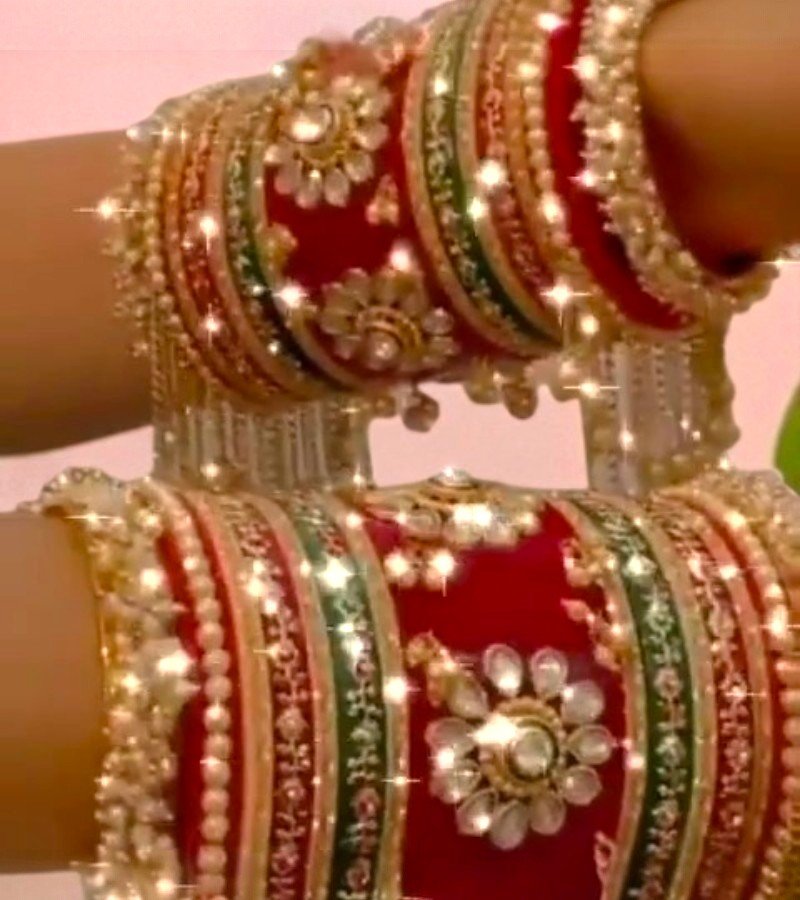 Royal Rajasthani Bridal Chooda Set with Pearl Hangings