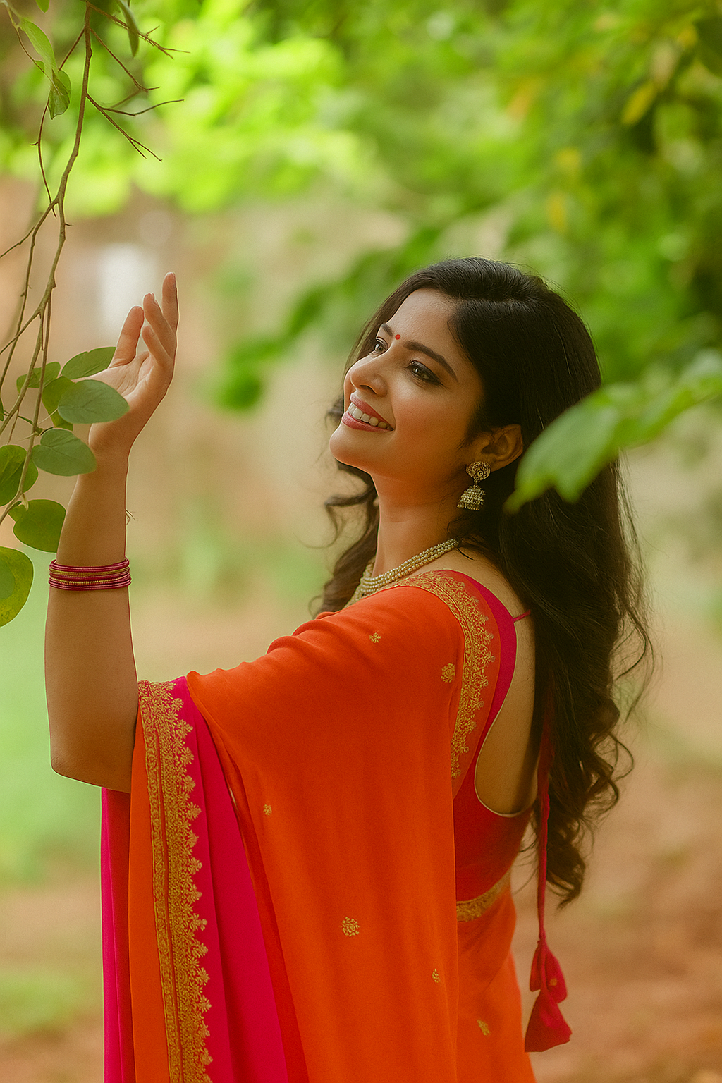 Sunset Bloom Dual-Shade Georgette Saree