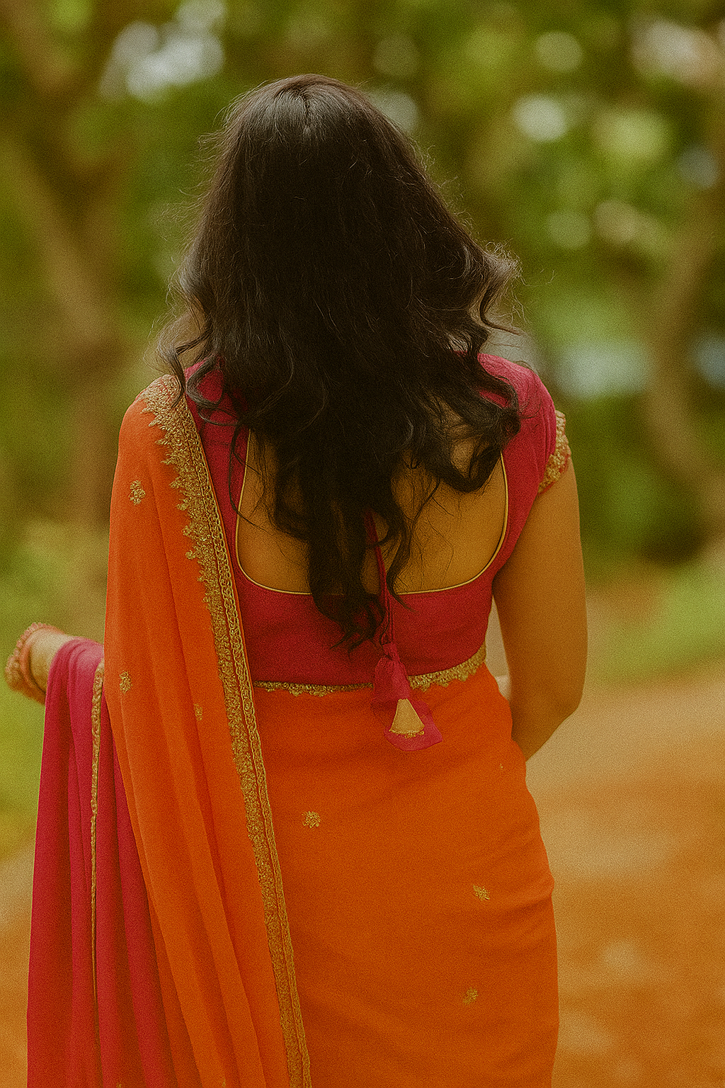 Sunset Bloom Dual-Shade Georgette Saree