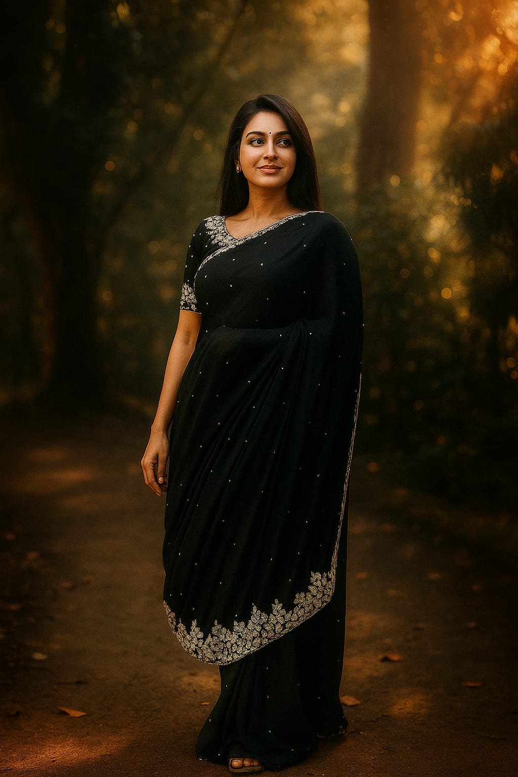 Midnight Charm Black Embroidered Georgette Saree