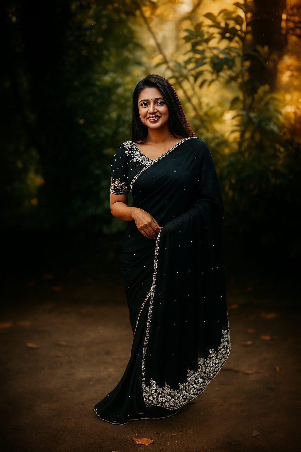 Midnight Charm Black Embroidered Georgette Saree