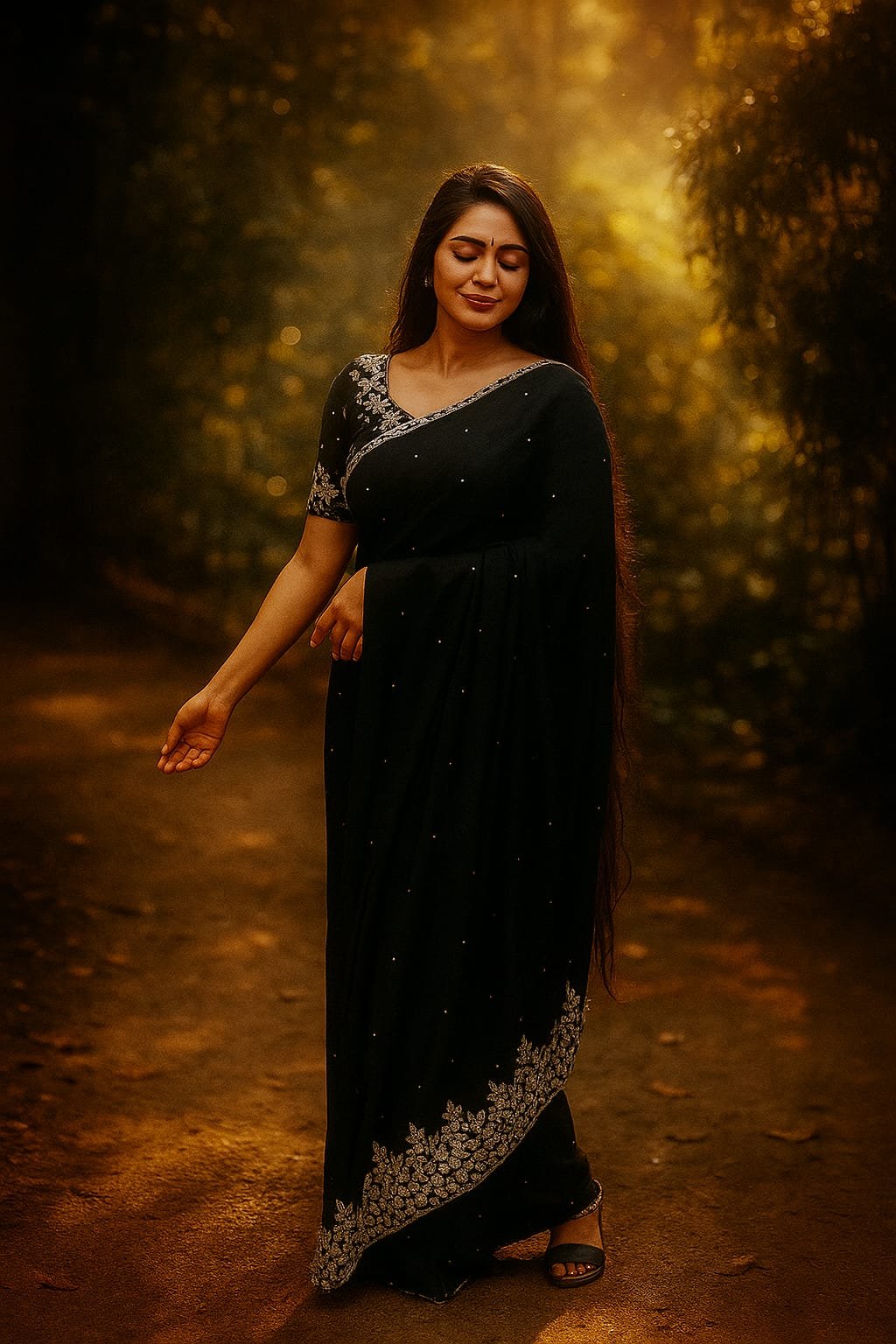 Midnight Charm Black Embroidered Georgette Saree image 4