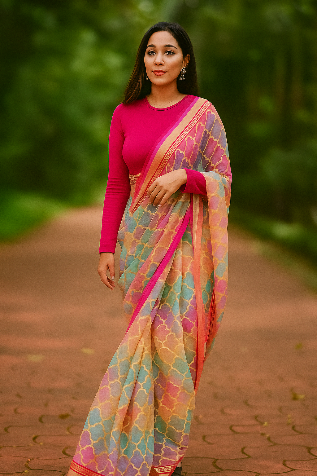 Moroccan Pastel Dreams Organza Saree