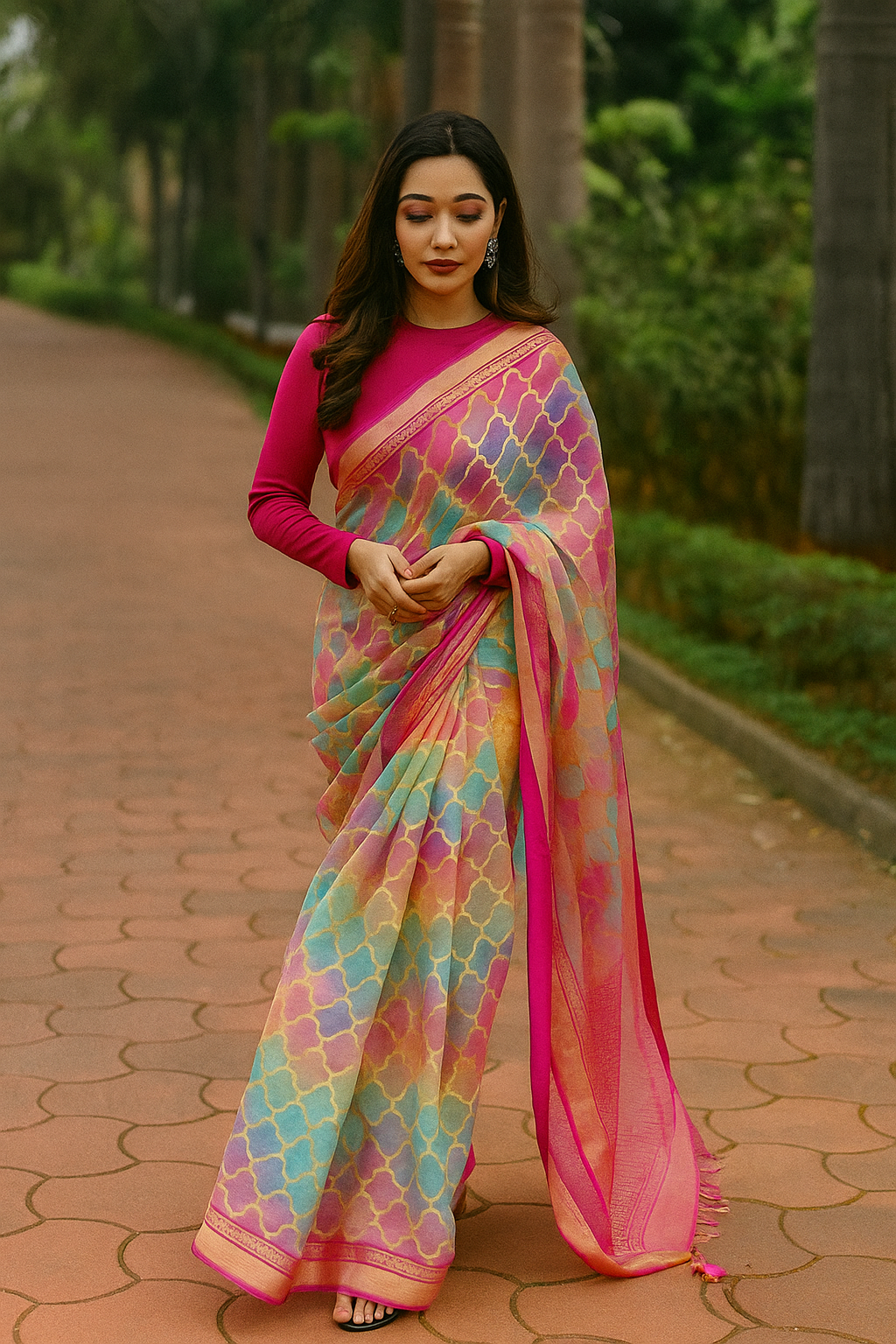 Moroccan Pastel Dreams Organza Saree image 3