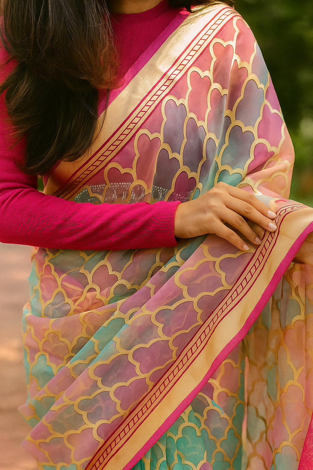 Moroccan Pastel Dreams Organza Saree image 4