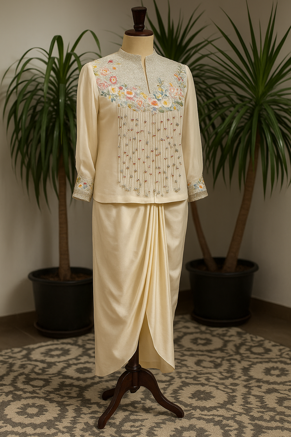 Ivory Bloom Draped Kurta Set Saree
