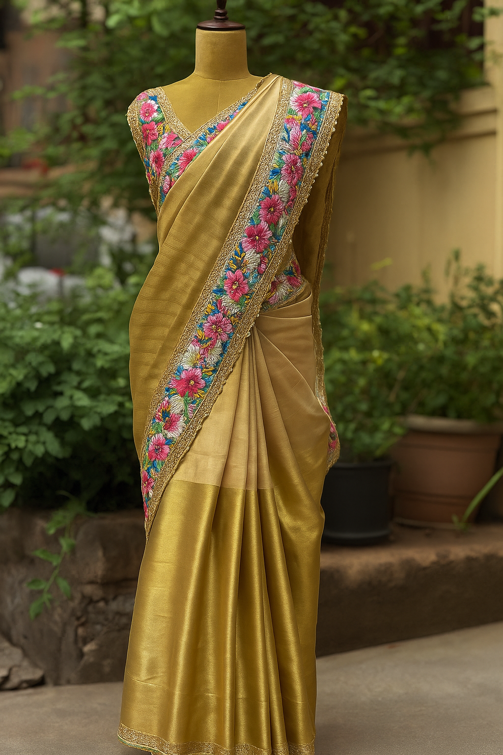 Gold Tissue Parsi Saree