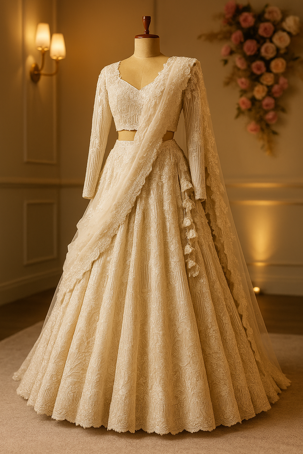Ivory Royal Hand-Embroidered Bridal Lehenga