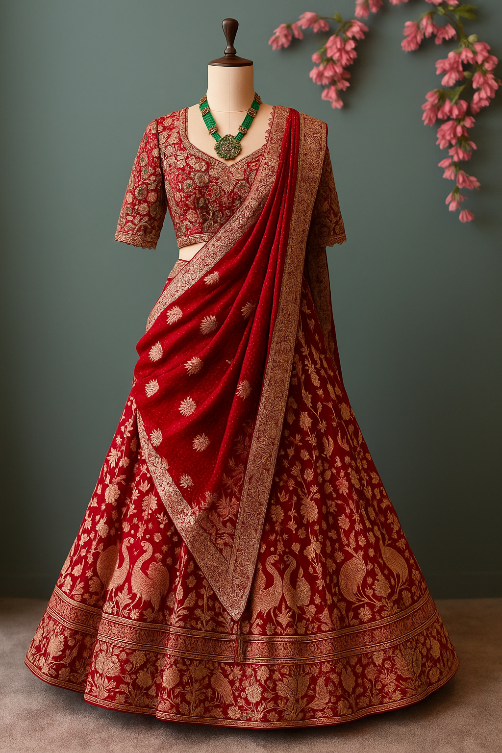 Regal Scarlet Banarasi Bridal Lehenga