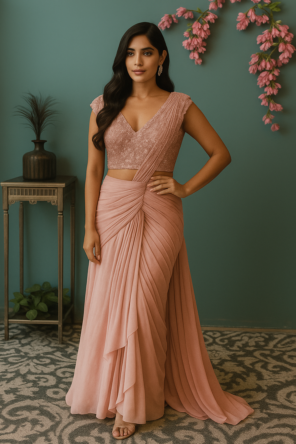 Modern Elegance Draped Gown Ensemble