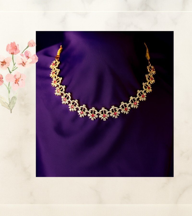 Crimson Bloom Gold-Plated Floral Necklace