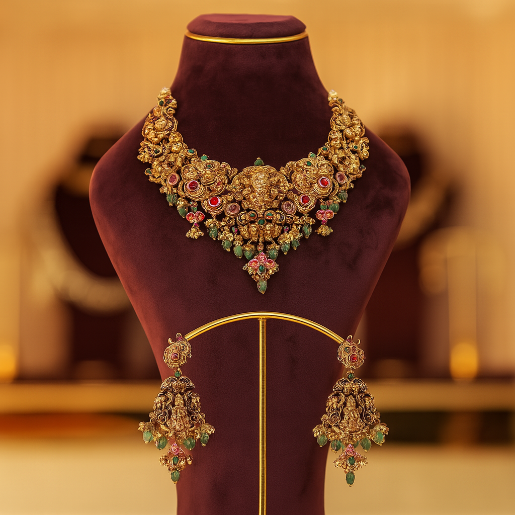 Temple Elegance Antique Gold Necklace Set