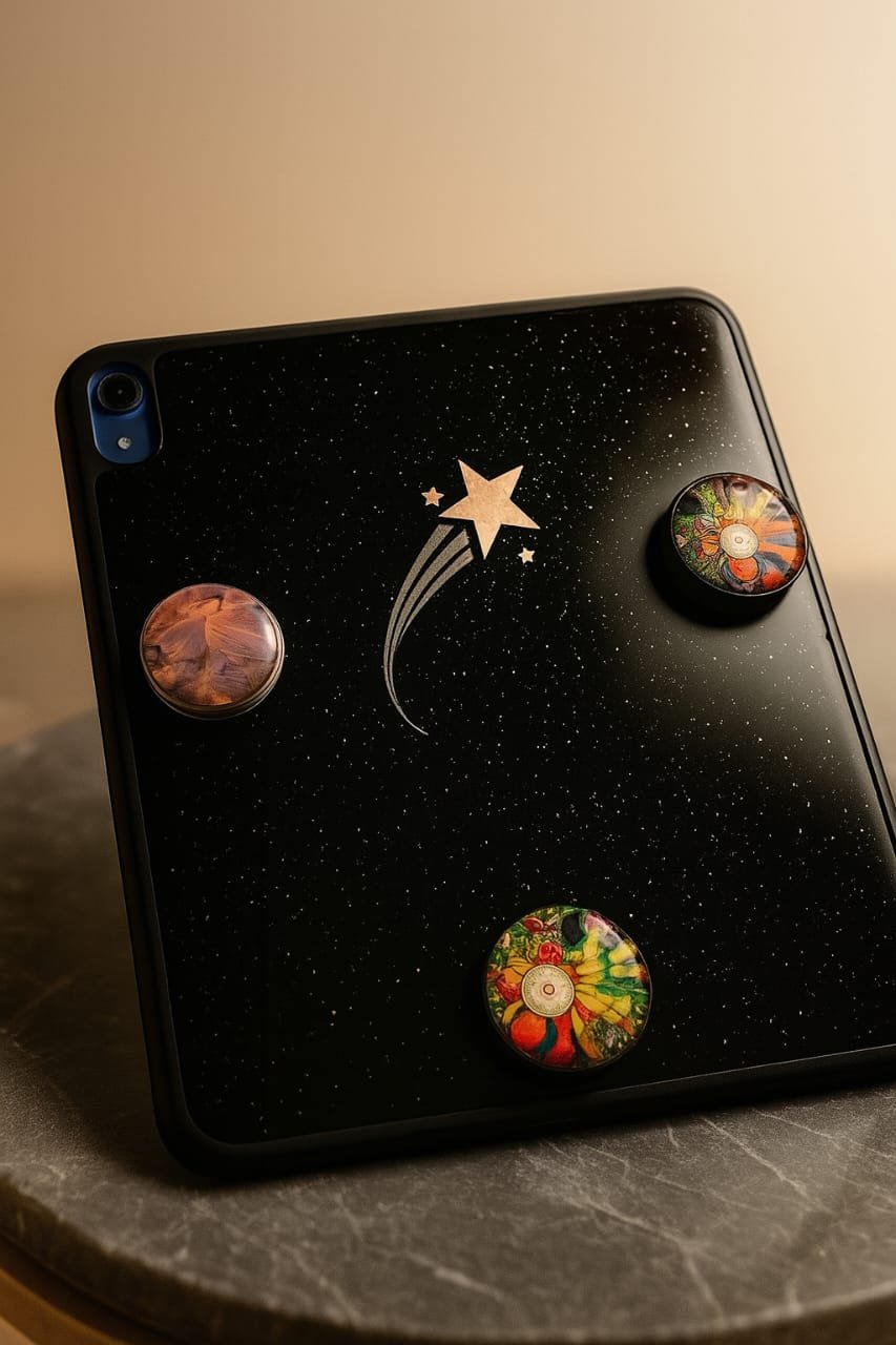 Galaxy Star Theme Resin Tablet Cover with Designer Pop Sockets