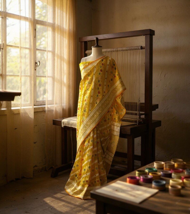Mustard Yellow Handloom Banarasi Katan Silk Saree
