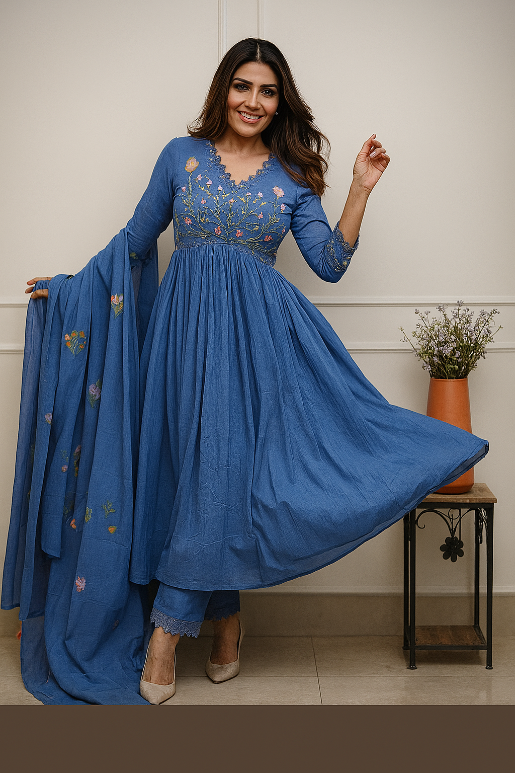 Floral Elegance Embroidered Anarkali Set