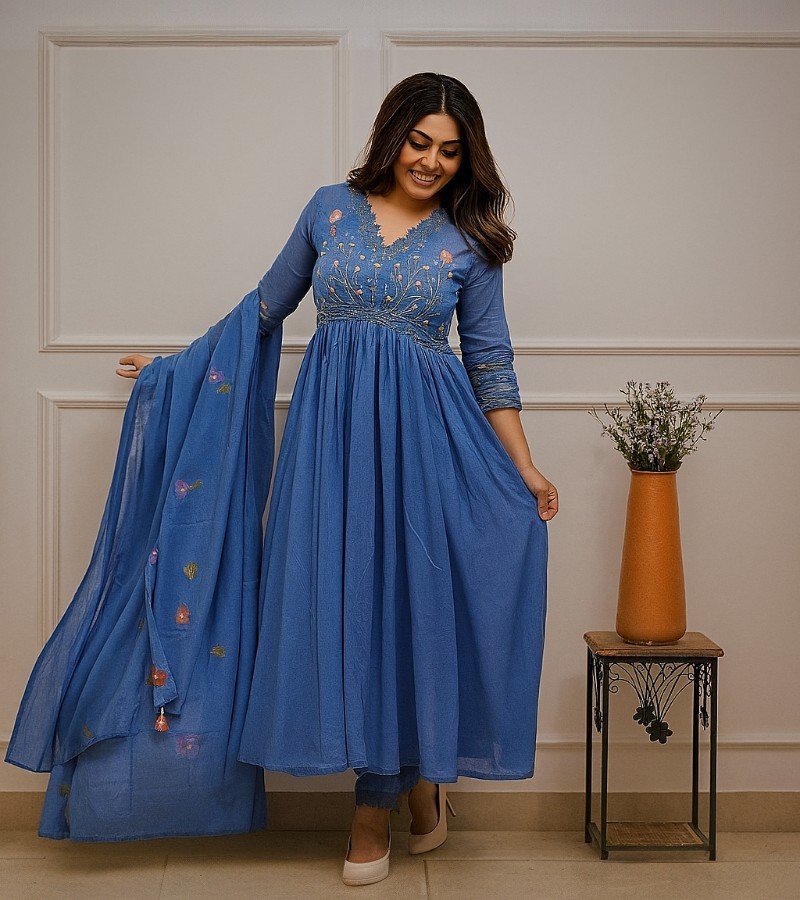 Floral Elegance Embroidered Anarkali Set