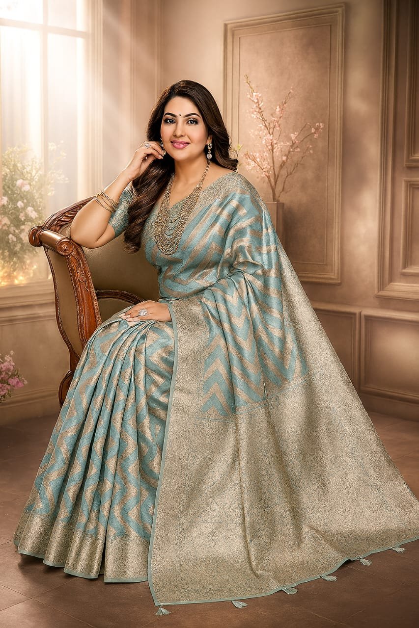 Elegant Sky Blue &amp;amp; Silver Soft Silk Saree image 4