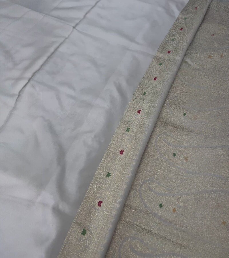 Light Grey Handwoven Banarasi Ektara Silk Saree image 4