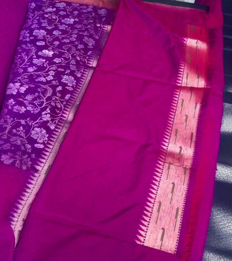 Purple Banarasi Katan Silk Saree image 4