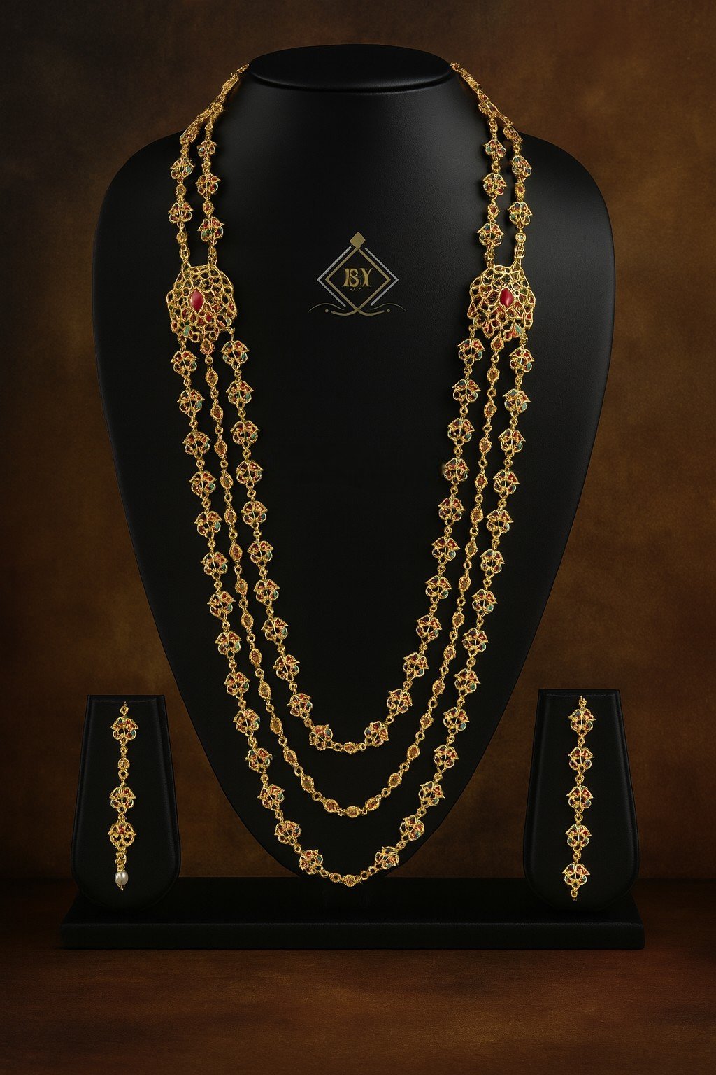 Antique Floral Meenakari Long Haram Set