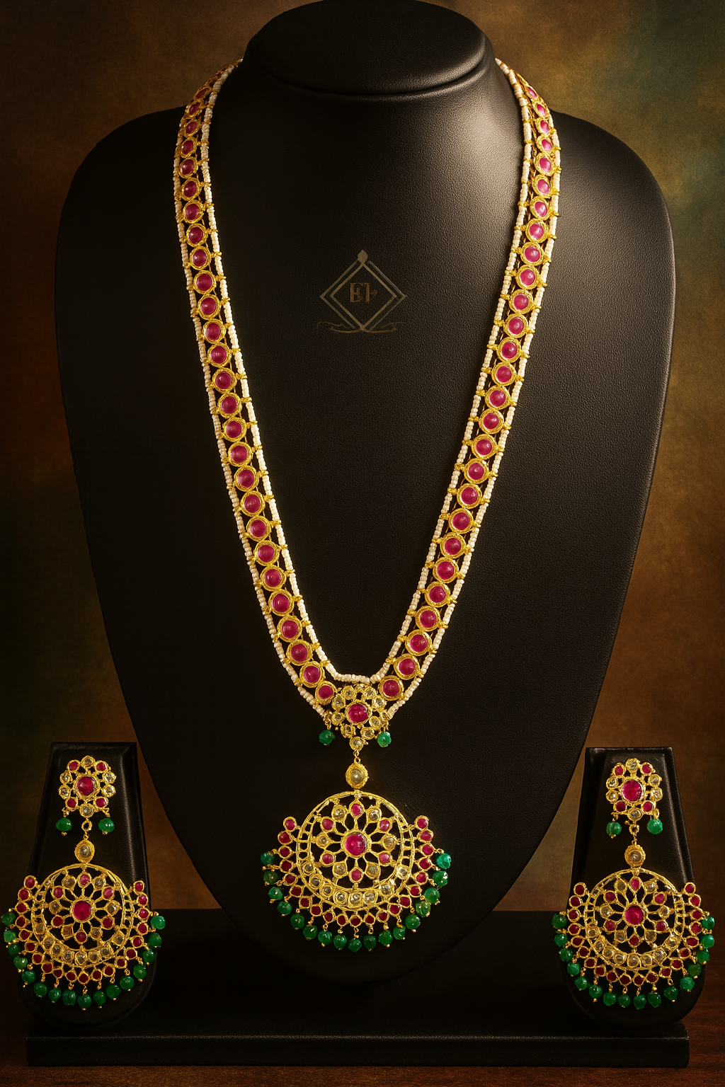 Ruby-Green Chandbali Traditional Necklace Set