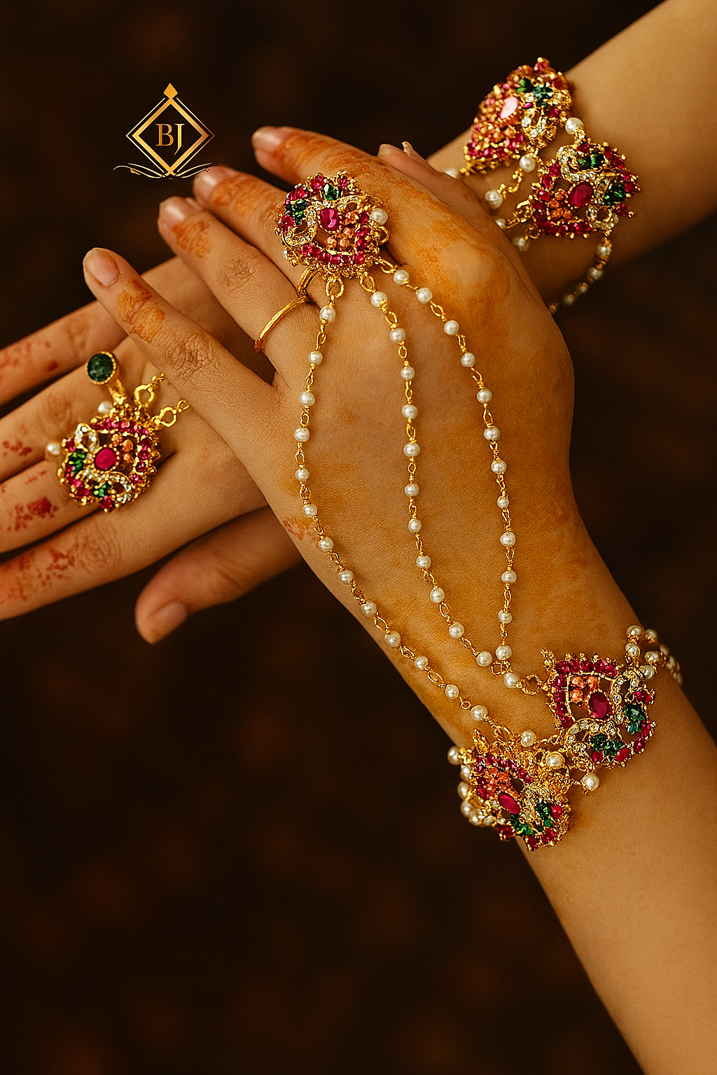Bridal Pearl Chain Hathphool Set (Hand Harness Jewelry)