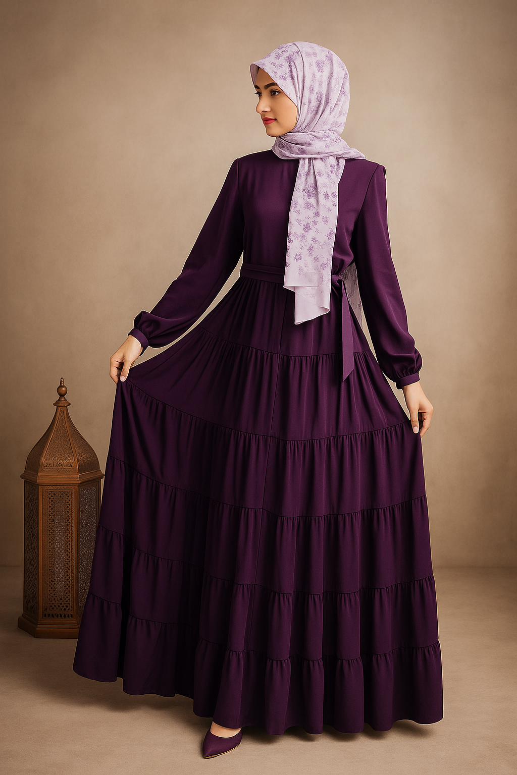 Regal Plum Tiered Maxi Abaya