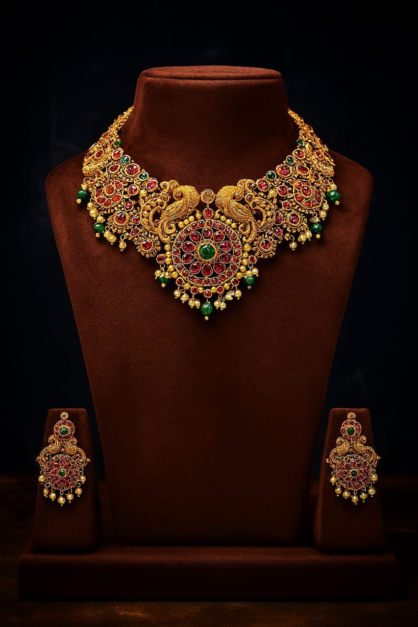 Royal Nakshi Peacock Temple Necklace Set